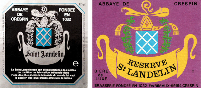 Flaschenetiketten der Biere "Saint Landelin" und "RESERVE St LANDELIN” der Brauerei “Rimaux” in Crespin