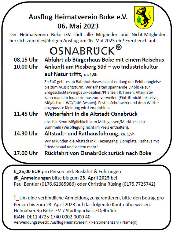 Ausflug Heimatverein Boke nach Osnabrück am 06 05.2023 Ausflug Heimatverein Boke nach Osnabrück am 06 05.2023