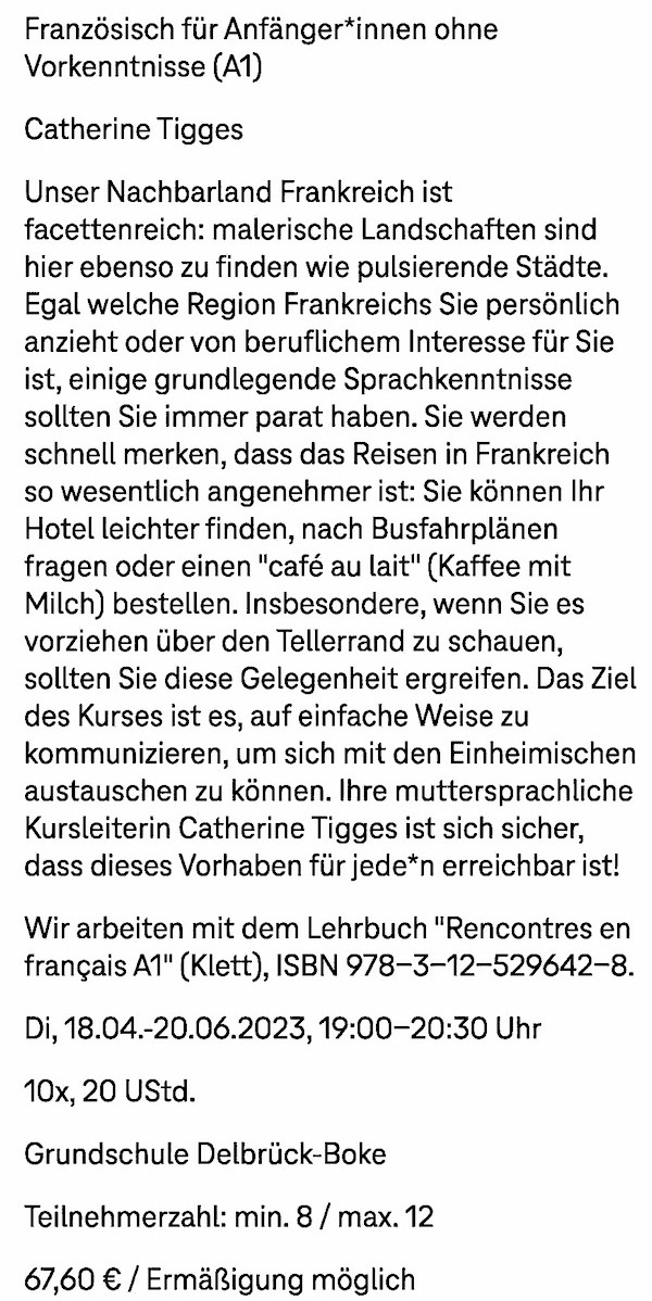 Spreche Französisch - Info zum Anfängersprachkurs in Boke