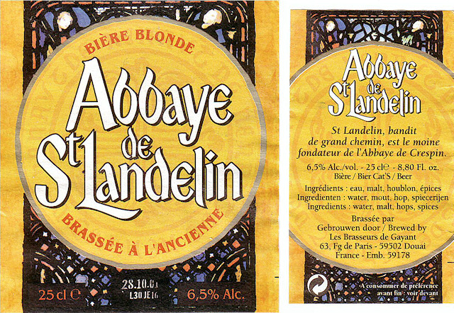 Flaschenetikett des Biers "Abbaye de St Landelin” der Brauerei "Les Brasseurs de Gayant" in Douai Flaschenetikett des Biers "Abbaye de St Landelin” der Brauerei "Les Brasseurs de Gayant" in Douai