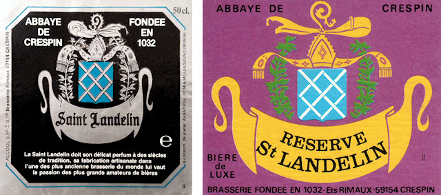 Flaschenetiketten der Biere "Saint Landelin" und "RESERVE St LANDELIN” der Brauerei “Rimaux” in Crespin Flaschenetiketten der Biere "Saint Landelin" und "RESERVE St LANDELIN” der Brauerei “Rimaux” in Crespin